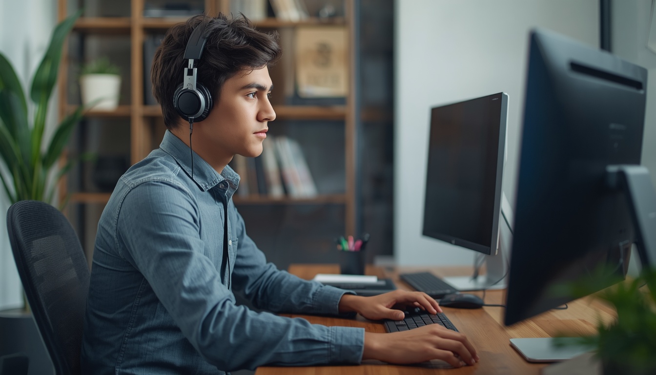 Person demonstrating proper computer posture at a desk